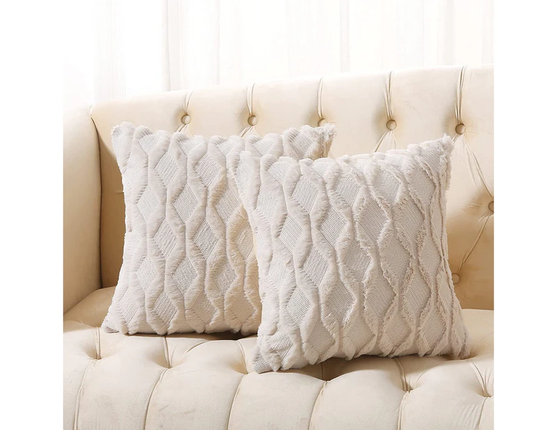 Set of 2 Faux Wool Pillow Shams 20"x20" Farmhouse Velvet Sofa Decorative Cushion Cover Beige