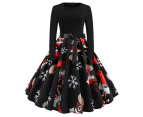 Women Dresses for Special Occasions Clearance Ladies Vintage Print Long Sleeve V-Neck Christmas Evening Party Dress-XXL