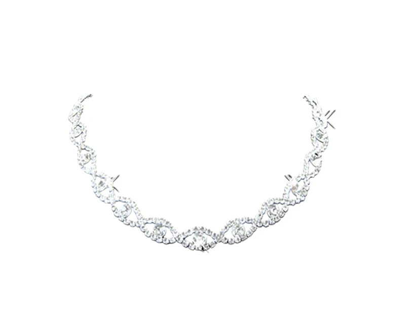 Women Rhinestone Twisted Necklace Dangle Earrings Bridal Wedding Jewelry Set