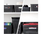 24 x MEDIUM WEAVE STORAGE BASKETS 26x20x10cm Cupboard Organiser Handle Decor Bin 3 Assorted Colours Weave Texture Design