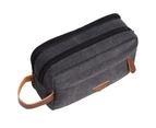 Mens Travel Toiletry Bag with Double Compartments Canvas Leather Cosmetic Makeup Organizer Shaving Dopp Kits - Black