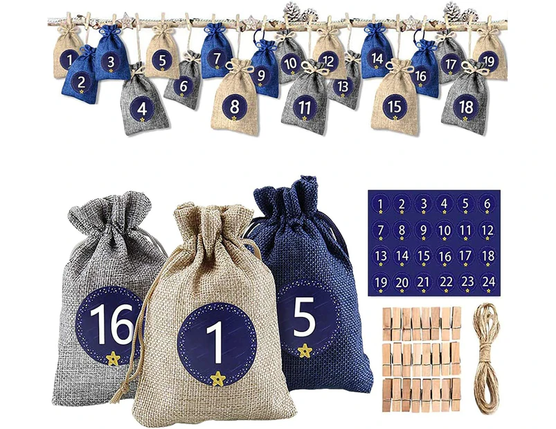 BNGXR Fillable Advent Calendar, 24 Cloth Gift Wrap Bags with Drawstring Cotton Drawstring Christmas Gift Bags Cloth Bags for Christmas Advent Calendar