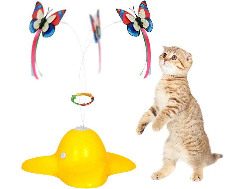 Cat Toys, Interactive Cat Toy Butterfly Funny Exercise Electric Flutter Rotating Kitten Toys, Cat Teaser with Replacement -Yellow