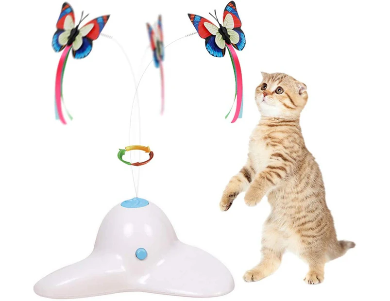 Cat Toys, Interactive Cat Toy Butterfly Funny Exercise Electric Flutter Rotating Kitten Toys, Cat Teaser with Replacement -Elegant White