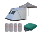 3m Gazebo + Side Wall 5 Person Tent + Ultramesh 3x3m Mat + 4 Sand Bag Weights Camp Setup - Grey