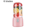 4/6-Blade 400ml Rechargeable Portable Electric Juicer Bottle Fruit Blender Mixer-Pink
