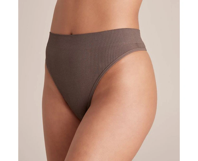 Ribbed Seamfree High Waisted G-String Briefs - Lily Loves - Brown