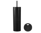 1 Set 450ml Colored Plastic Tumbler Anti-dropping Straw Double Layer Juice Coffee Straw Cup for Home Black
