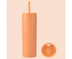 1 Set 450ml Colored Plastic Tumbler Anti-dropping Straw Double Layer Juice Coffee Straw Cup for Home Orange