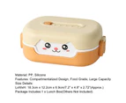 700ML Lunch Box Cartoon Cats Pattern Double Insulation Leakproof 2 Compartment Bento Boxes for Office Yellow