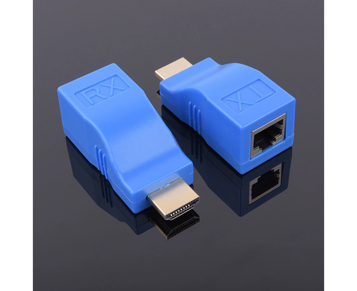 2Pcs 1080P HDMI-compatible Extender to RJ45 Over Cat 5e/6 LAN Ethernet Adapter Converter