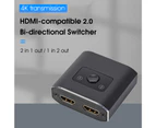 Video Splitter Switcher High Resolution Stable Output Plug Play HDMI-compatible 1 in 2 Out 4K 60Hz Bi-Direction Video Adapter for Monitor