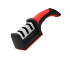 Kitchen Sharpener Speed Grinding Comfortable Grip 3 Stage Slots Non-Slip Safe Efficient  Manual Sharpener for Home Black & Red
