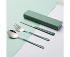Tableware Set Rust-proof Smooth Surface Stainless Steel Spoon Fork Chopsticks Portable Cutlery Set with Box Kitchen Accessories Green