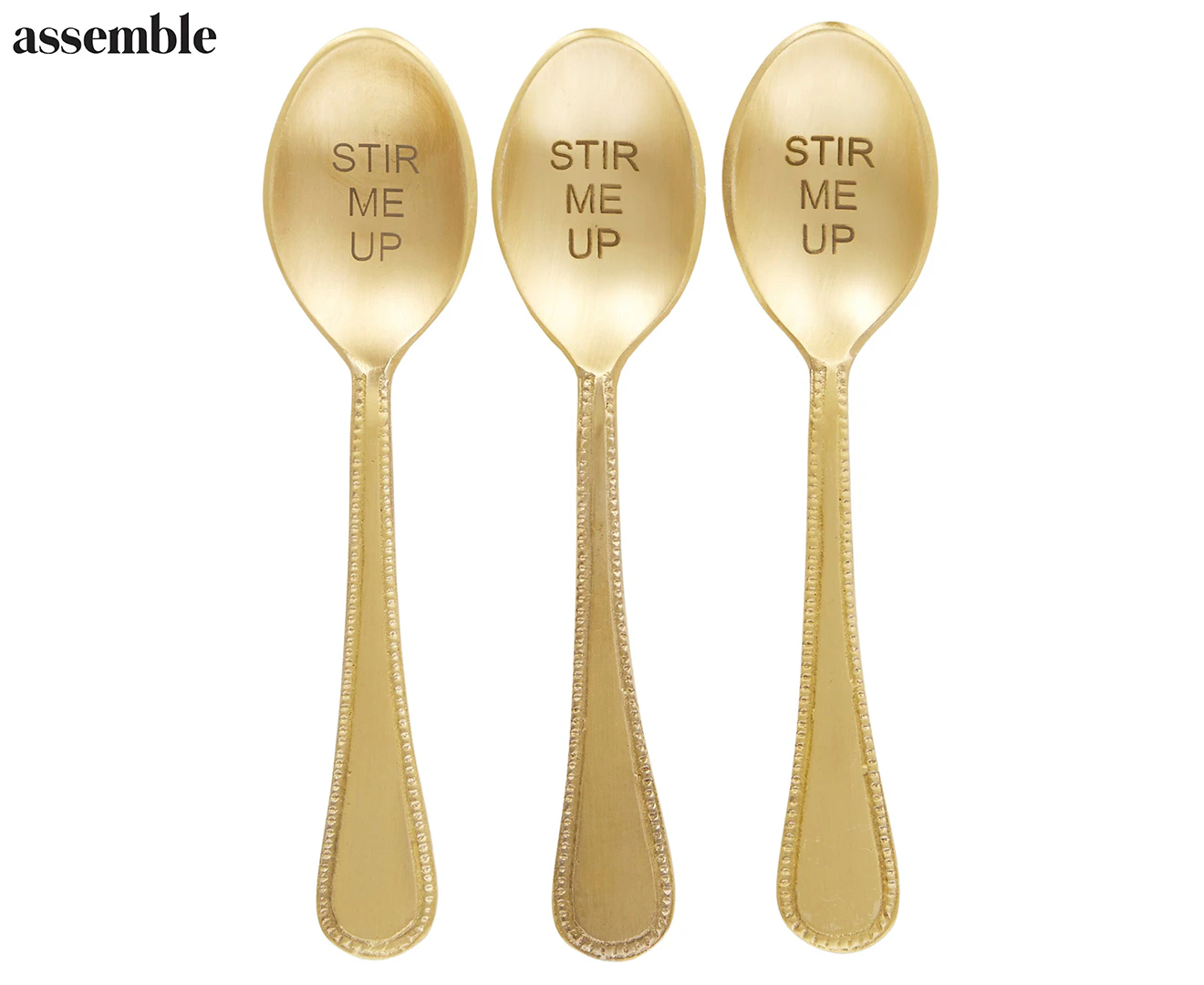 Set of 3 Assemble Bijou Brass Embossed Teaspoons - Gold