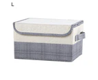 Storage Box Foldable Large Capacity Cotton Flax Rectangle Clothes Storage Box with Lid for-White L