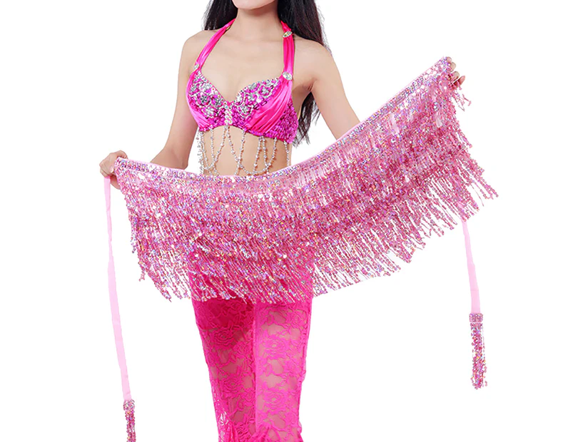 Belly Skirt Sequins Decor Eye-catching Viscose Belly Dance Hip Scarf for Belly Dance Pink