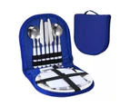 1Pc/1 Set Portable Picnic Set Rust-Proof Plastic Picnic Utensil Knife Bag Set for Camping Blue 2