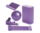 5 Piece Yoga Set Includes Yoga Ball + Yoga Block + Elastic Band + Stretch Band + Resistance Ring -purple