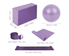 5 Piece Yoga Set Includes Yoga Ball + Yoga Block + Elastic Band + Stretch Band + Resistance Ring -purple