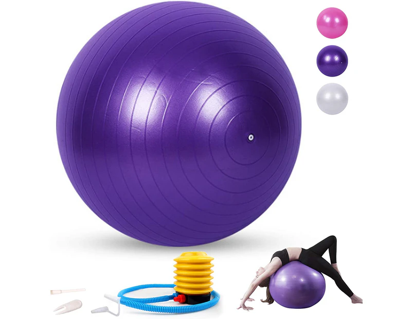 75cm Yoga Ball, Exercise Ball for Fitness, Stability, Balance & Birthing, Anti-Burst Professional Quality Design  - Home Gym Office Chair -Purple