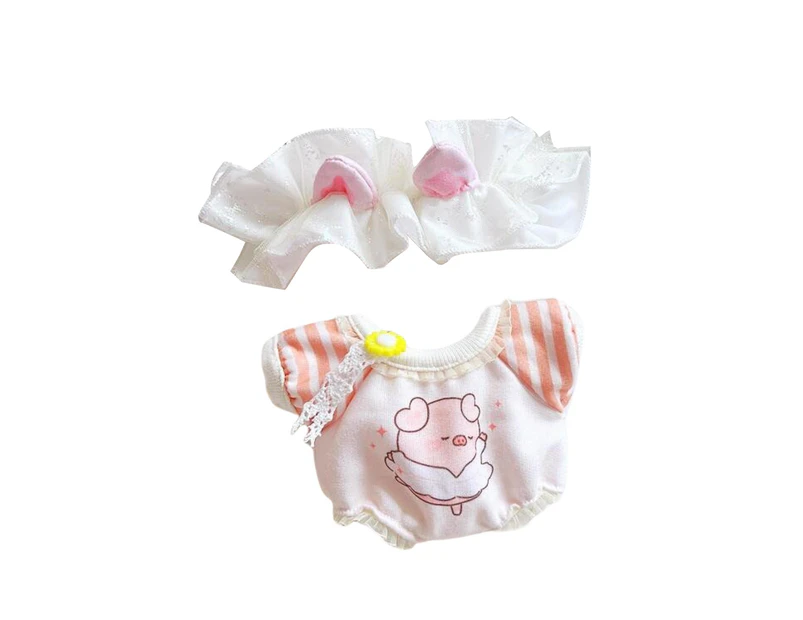 Doll Bodysuit Two-piece Set Cute Cartoon Prints Mini Outfit Wearable Pretend Toy Exquisite Doll Jumpsuit Headwear Set 20cm Idol Doll Clothes Girl - Yellow