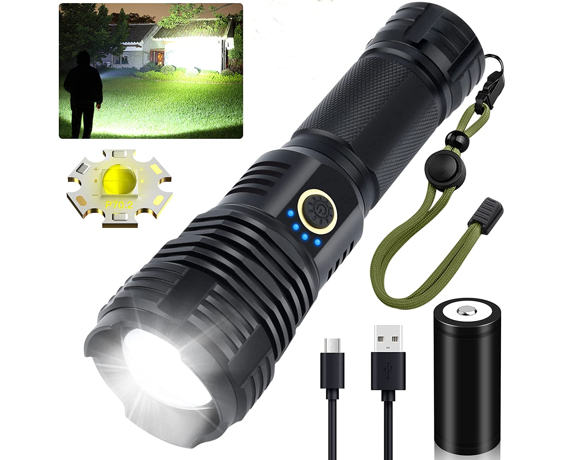 Rechargeable LED Torch High Lumen, Super Bright Powerful Tactical Torch ...