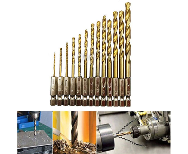 13Pcs Titanium Coated HSS High Speed Steel Quick Change Hex Shank Drill Bit Set