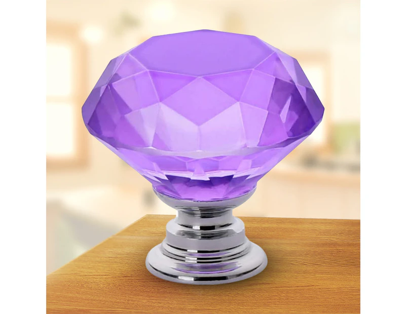 30mm Single Hole Purple Zinc Alloy Faux Crystal Drawer Furniture Pull Handle