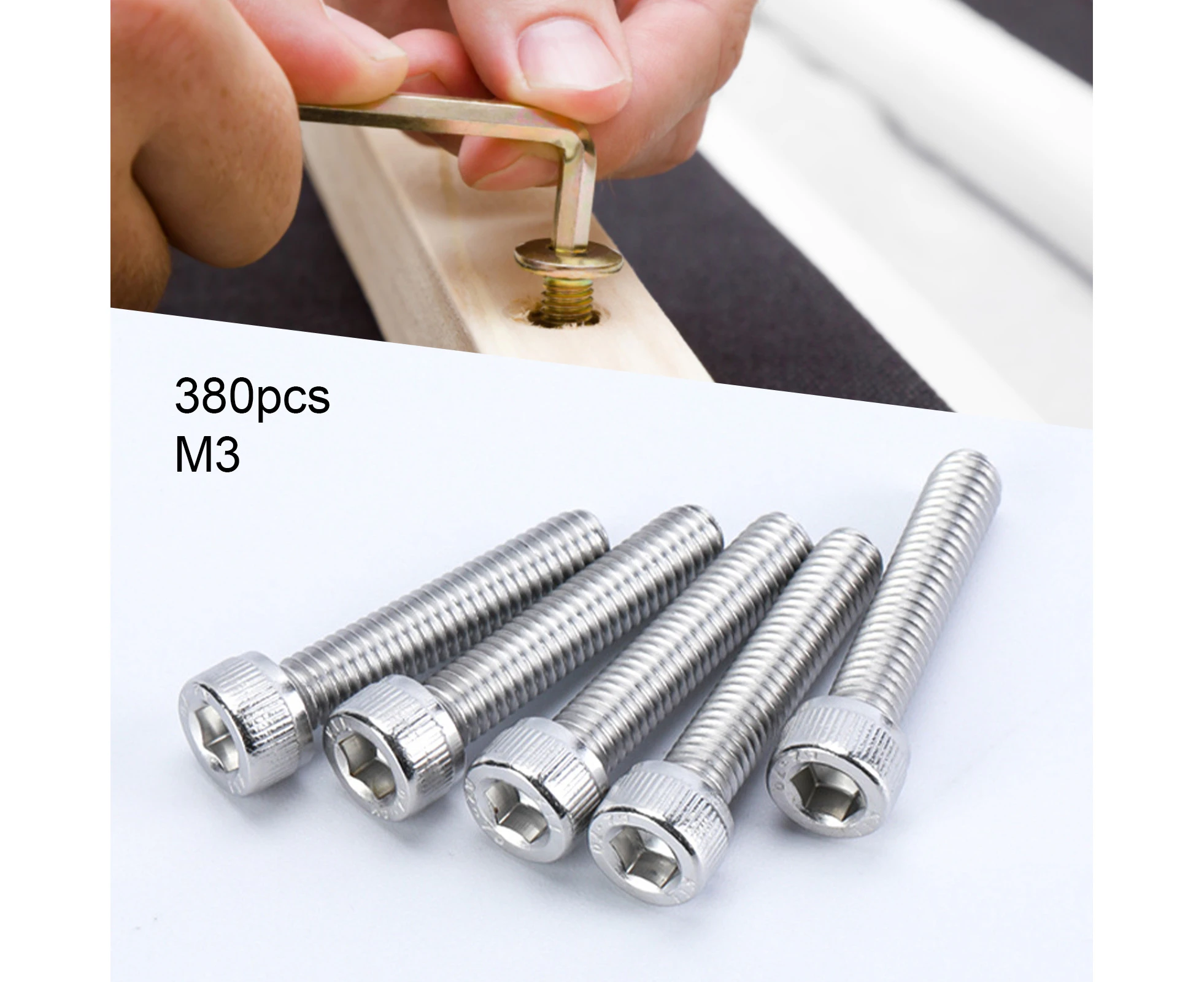 380Pcs M3 Hex Socket Head Cap Screws Bolts Nuts Stainless Steel Assortment Kit for Machines