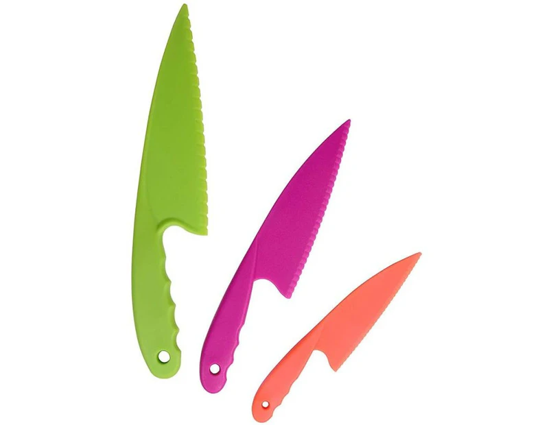 3 Pieces Kid Plastic Kitchen Knife Set, Children's Safe Cooking Chef Nylon Knives for Fruit, Bread, Cake