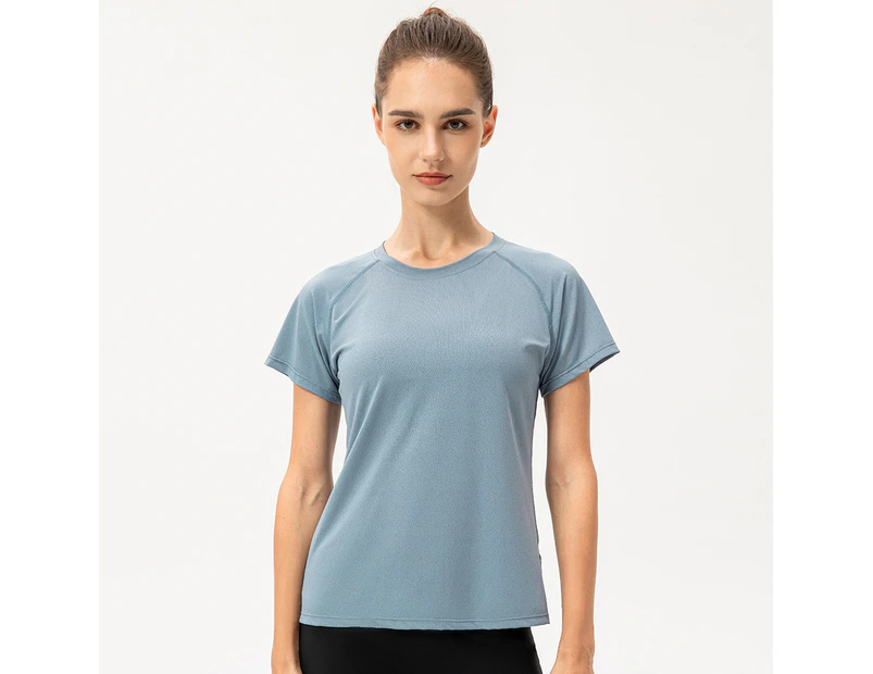WeMeir Women's Short Sleeve Crewneck T-Shirts Soft Tech Tennis Tee Tops Quick Dry Sports Tops-Blue