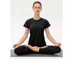 WeMeir Women's Short Sleeve Crewneck T-Shirts Soft Tech Tennis Tee Tops Quick Dry Sports Tops-Black