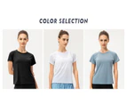 WeMeir Women's Short Sleeve Crewneck T-Shirts Soft Tech Tennis Tee Tops Quick Dry Sports Tops-Black