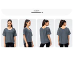 WeMeir Women's Short Sleeve Mesh Sports T-Shirts Loose Fit Yoga Tee Tops Quick Dry Workout Tops-Grey