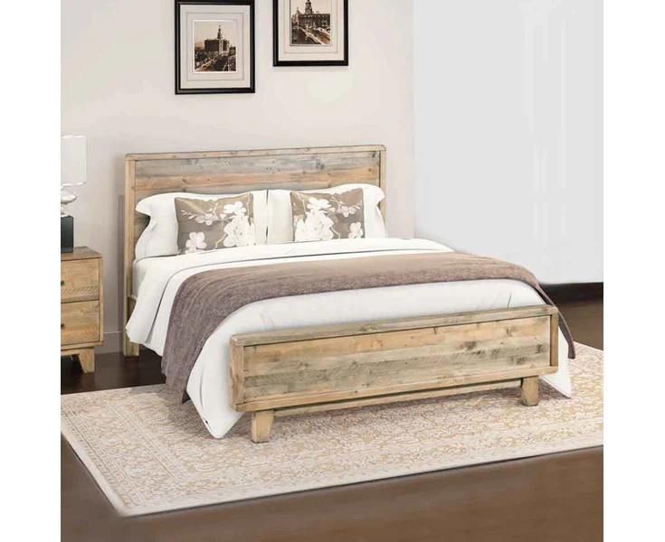 King Size Wooden Bed Frame in Solid Wood Antique Design Light Brown