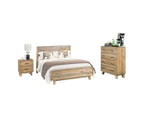 4 Pieces Bedroom Suite Queen Size in Solid Wood Antique Design Light Brown 1X Bed, 2X Bedside Table &1X Tallboy