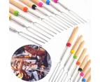 1 Set Of Bbq Forks - 8 Sticksmarshmallow Bars Wooden Handle Set Of 8 S'Mores String Telescopic Forks 32" With Carry Pouch