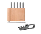 Global 79656 UKU 6 Piece Knife Block Maple with Bonus Acuminate Adjustable Knife Sharpener