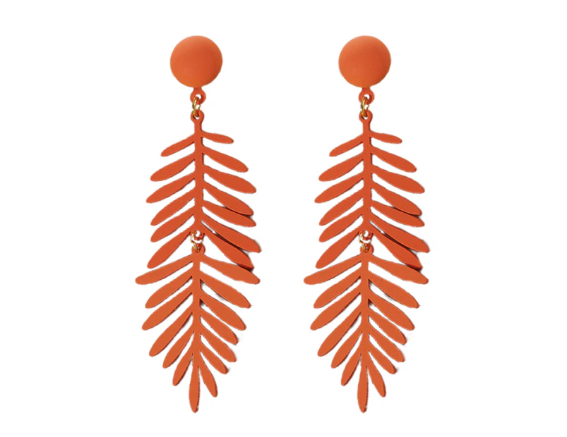 1 Pair Women Earrings Leaf Shape Solid Color Exaggerated Portable Friendly to Skin Decorate Ear Candy Colors Hollow Out Vivid Lady Earrings Jewelry - Orange