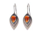 1 Pair Women Earrings Leaf Shape Vintage Retro Engraving Contrast Color Decorate Ear Anti-allergy Stone Inlaid Dangle Earrings Gift - Orange