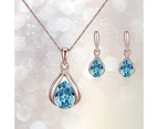 1 Set Women Necklace Earrings Geometric Jewelry Gift Faux Crystal Trend Lady Water Drop Pendant Necklace Earrings for Party - Blue