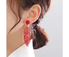 1 Pair Women Earrings Leaf Shape Solid Color Exaggerated Portable Friendly to Skin Decorate Ear Candy Colors Hollow Out Vivid Lady Earrings Jewelry - Red