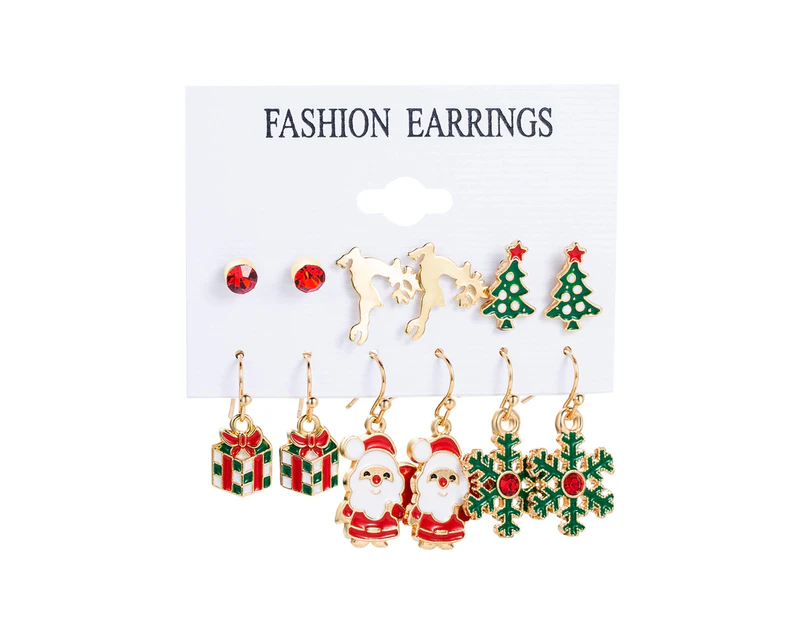 Christmas Earrings Festive Enamel Geometric Shiny Electroplating Decoration Jewelry Gifts Xmas Tree Elk Snowman Santa Claus Ear Studs Dangle Earrings - White