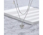 Clavicle Chain Double Layer Shiny Rhinestone Bright Luster Women Star Love Heart Pendant Necklace Jewelry Decoration Gift for Dating - Silver