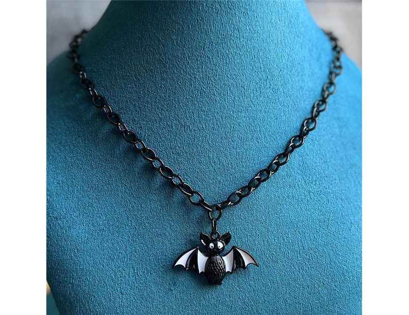 Halloween Necklace Punk Gothic Thick Chain Decorative Adjustable Trick Treats Gift Geometric Halloween Bat Pendant Choker Necklace Fashion Jewelry - Black