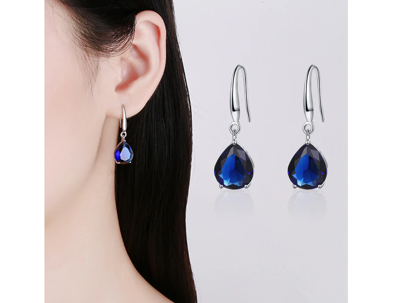 Dangle Earrings Elegant Temperament Cubic Zirconia Geometric All Match Decorative Gift Women Water Drop Pendant Earrings Party Jewelry for Daily Wear - Blue