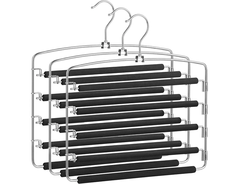 Trouser Hanger, Set of 3 Multi-Tier Metal Hangers, Space Saving, Stable with Non-Slip Bars, Swivel for Jeans, Trousers, Ties, Belts