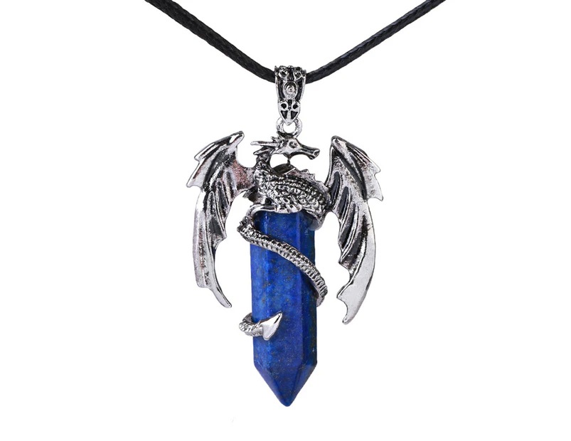 Pendant Necklace Vintage Hexagonal Faux Crystal Pillar Natural Stone Personality Wax Rope Decorative Gift Men Women Animal Dragon Charm Necklace Jewelry - Blue