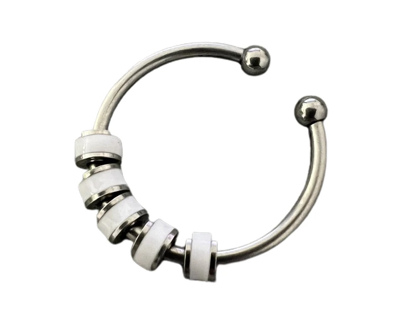 Open Ring Adjustable Fine Workmanship Anxiety Relief with Enamel Bead Opening Decoration Accessory Unisex Stacking Spinning Ring for Daily Wear - White